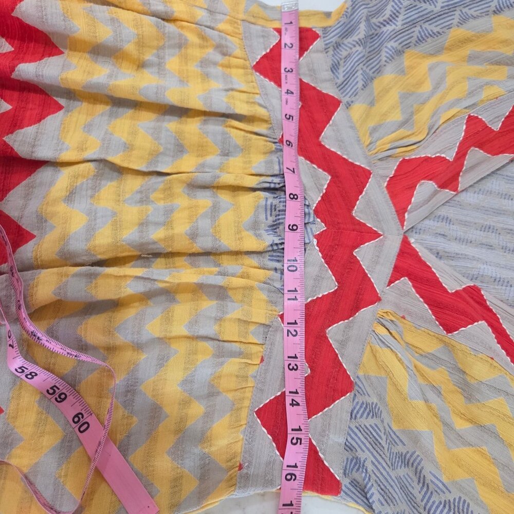 Oliphant Top XS Multicolor Tan Chevron Cotton Boho Blouse Tassels SS Folk Artsy - Picture 8 of 10